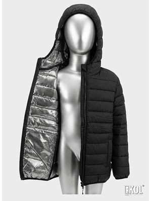 Chaqueta Puffer Para Niños Con Forro Térmico Reflectante Y Capucha Negra