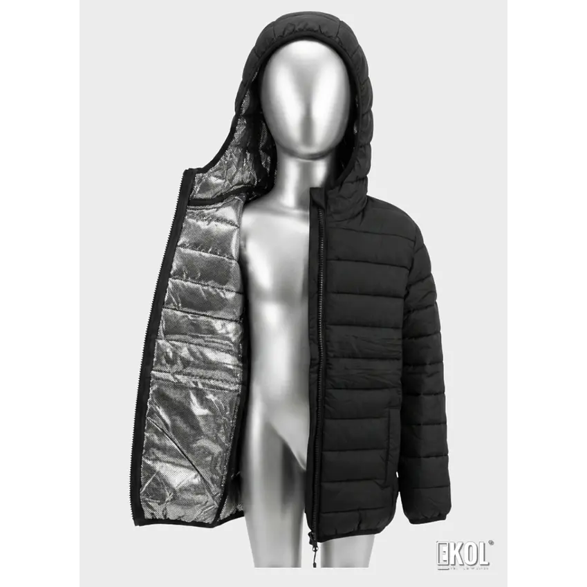Chaqueta Puffer Para Niños Con Forro Térmico Reflectante Y Capucha Negra 2