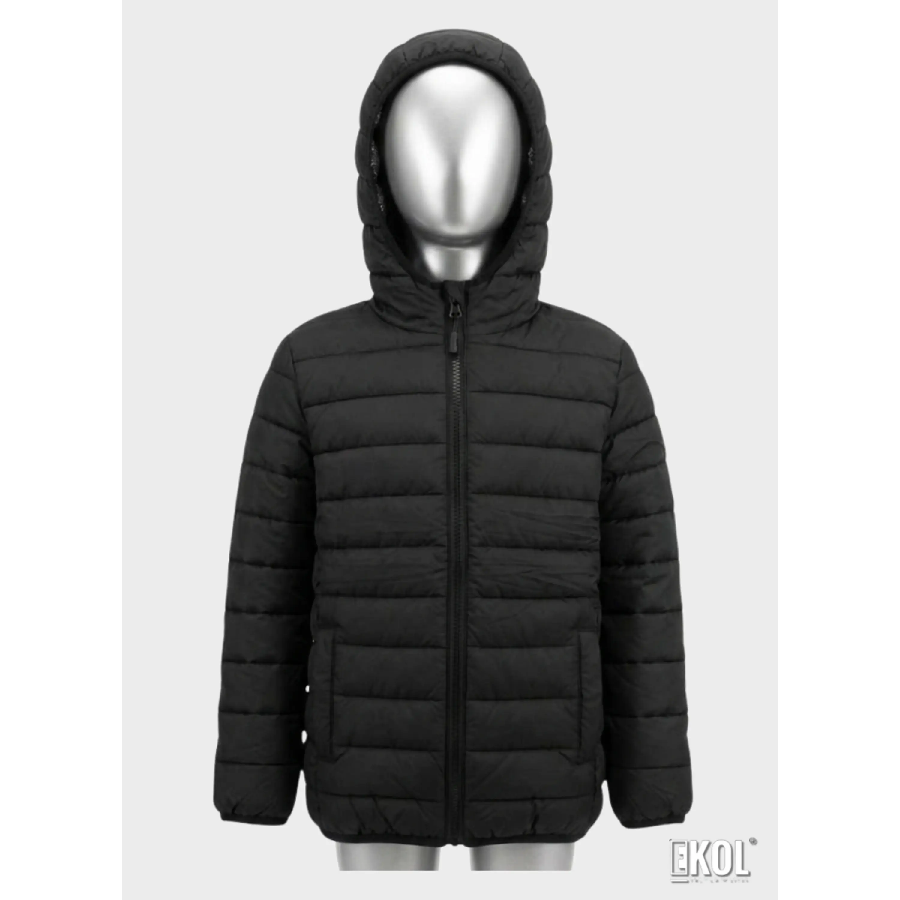 Chaqueta Puffer Para Niños Con Forro Térmico Reflectante Y Capucha Negra 3