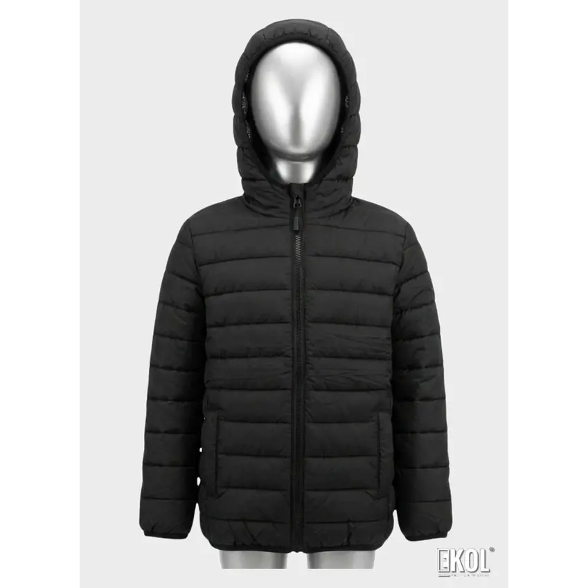 Chaqueta Puffer Para Niños Con Forro Térmico Reflectante Y Capucha Negra 3