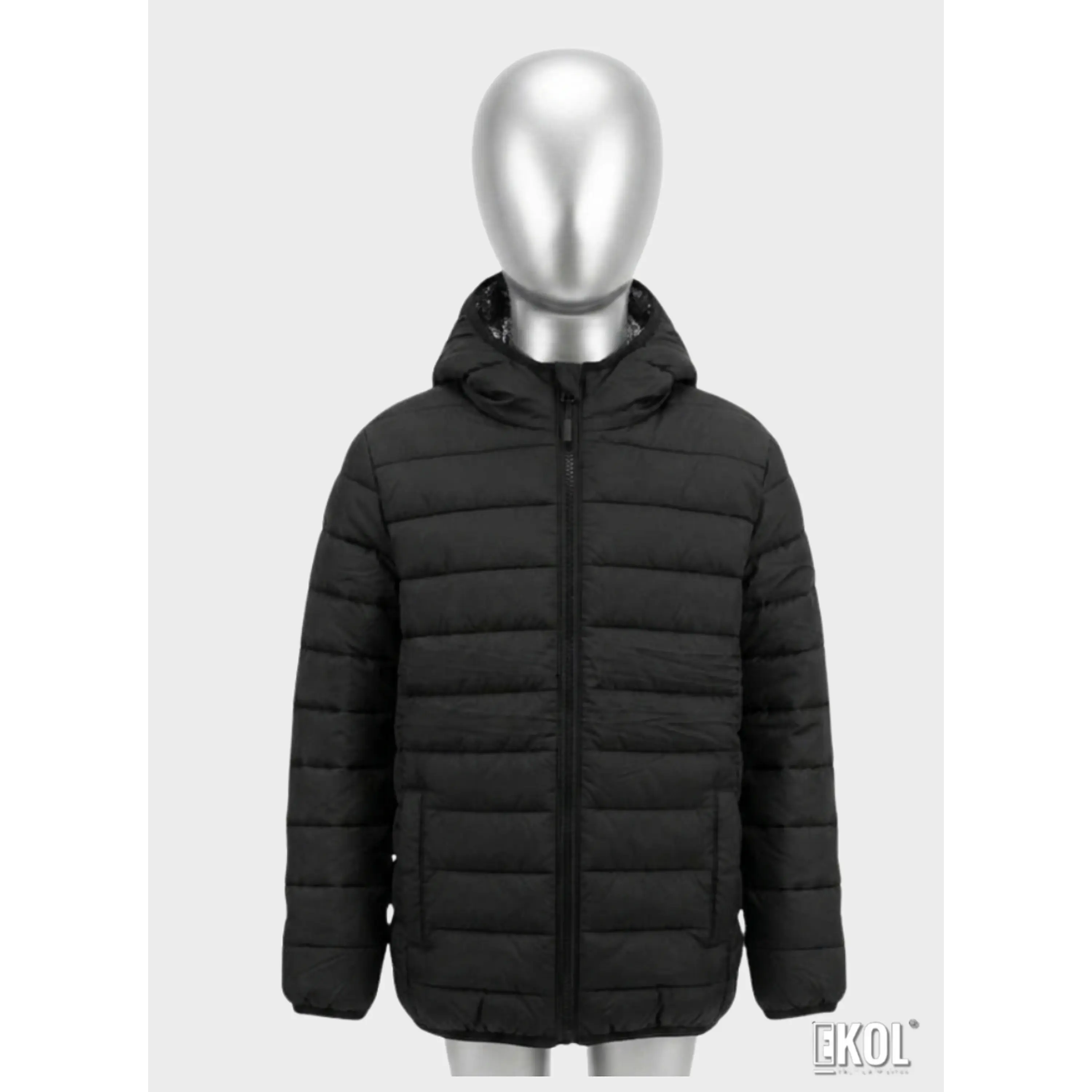 Chaqueta Puffer Para Niños Con Forro Térmico Reflectante Y Capucha Negra 4