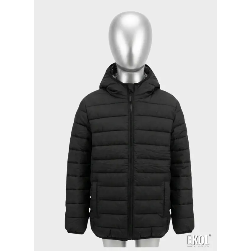 Chaqueta Puffer Para Niños Con Forro Térmico Reflectante Y Capucha Negra 4
