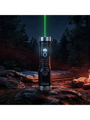Linterna Metálica LED de Alta Potencia con Puntero Láser Verde Recargable USB y Pantalla Digital