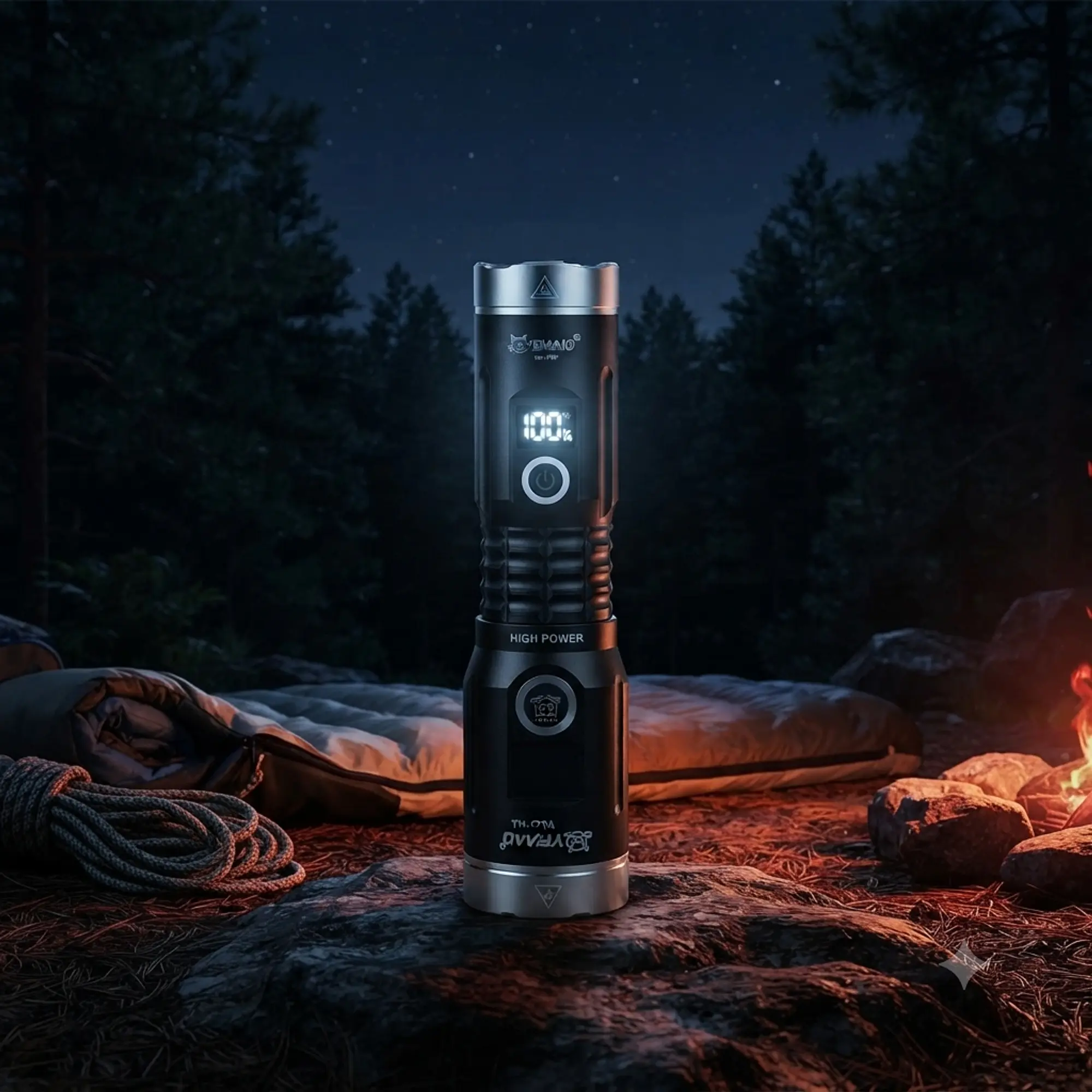 Linterna Metálica LED de Alta Potencia con Puntero Láser Verde Recargable USB y Pantalla Digital 6