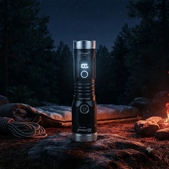 Linterna Metálica LED de Alta Potencia con Puntero Láser Verde Recargable USB y Pantalla Digital 6