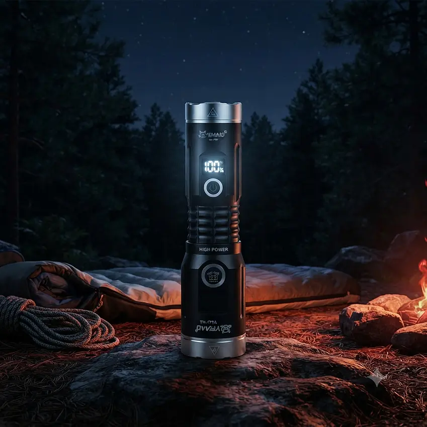 Linterna Metálica LED de Alta Potencia con Puntero Láser Verde Recargable USB y Pantalla Digital 6