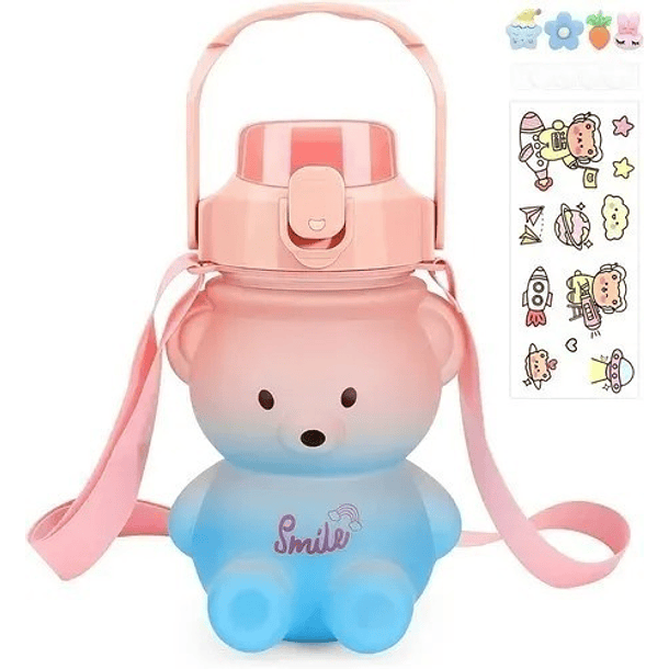 Botella de agua para niños, vaso Kawaii con pajita adhesiva, libre