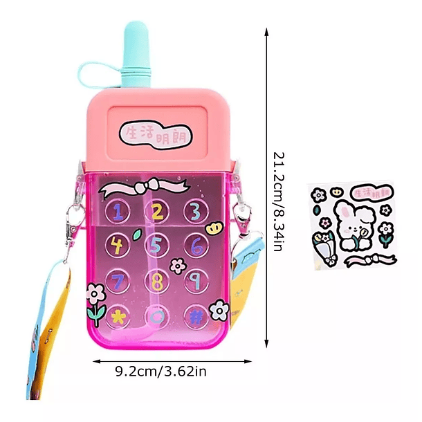 Botella Para Agua Kawaii Tipo Telefono + Stickers 300ml 4