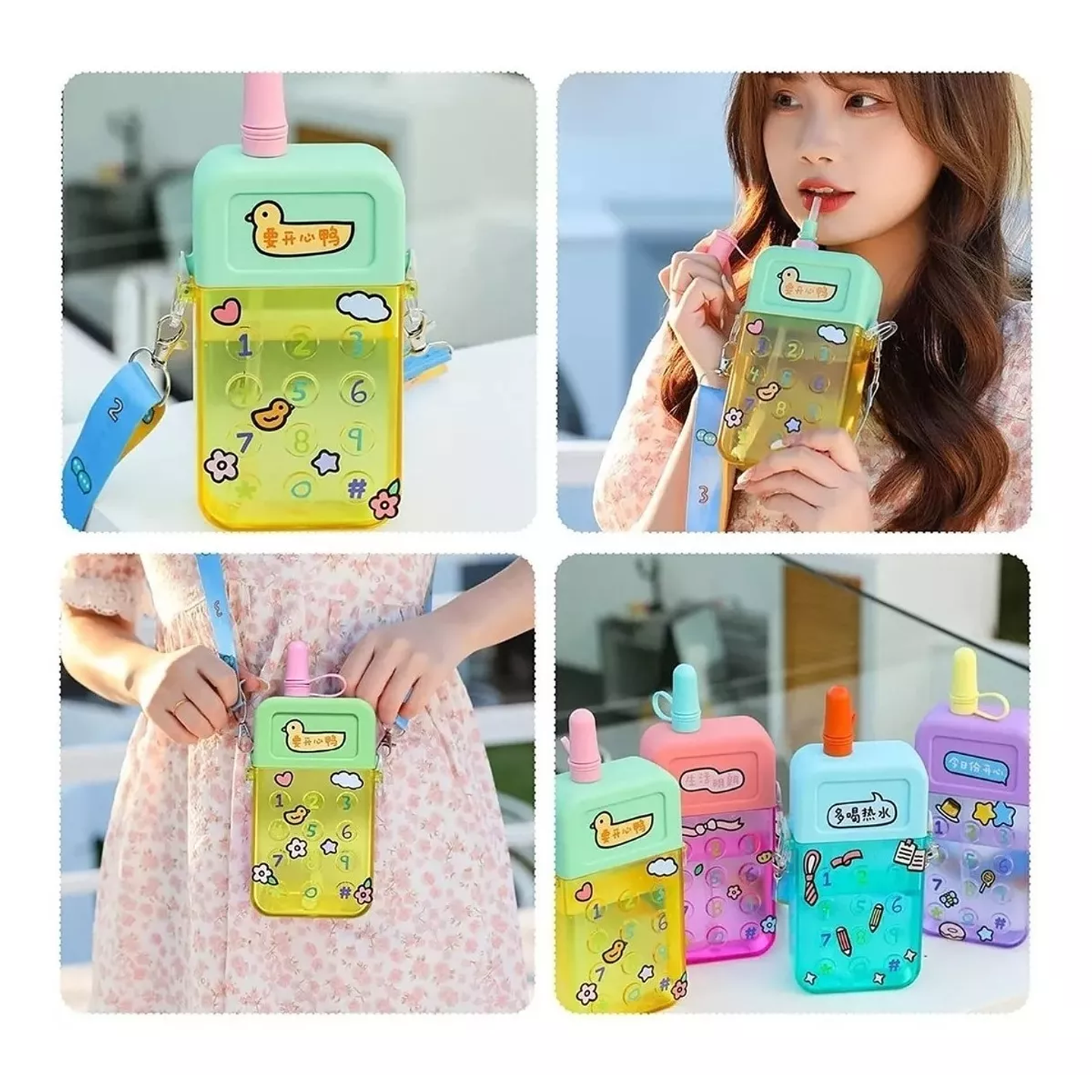 Botella Para Agua Kawaii Tipo Telefono + Stickers 300ml 6