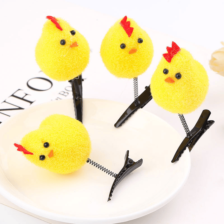 Par Horquilla Ganchito Pinza Pinche De Gallo Amarillo Kawaii 4