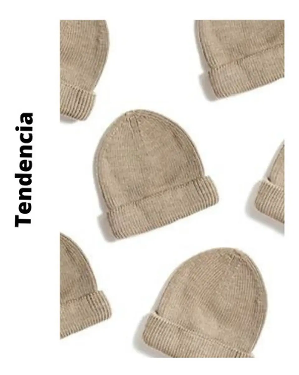 12 Pieza Gorro Beanie Tendencia Lana Adulto Con Doblez Beige 3