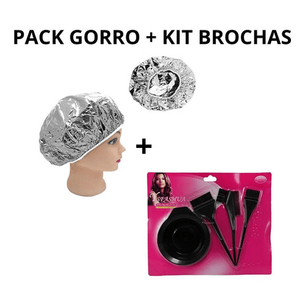 Kit Peluquería Pocillo + 3 Brochas Teñir Pelo + Gorro Aluminio