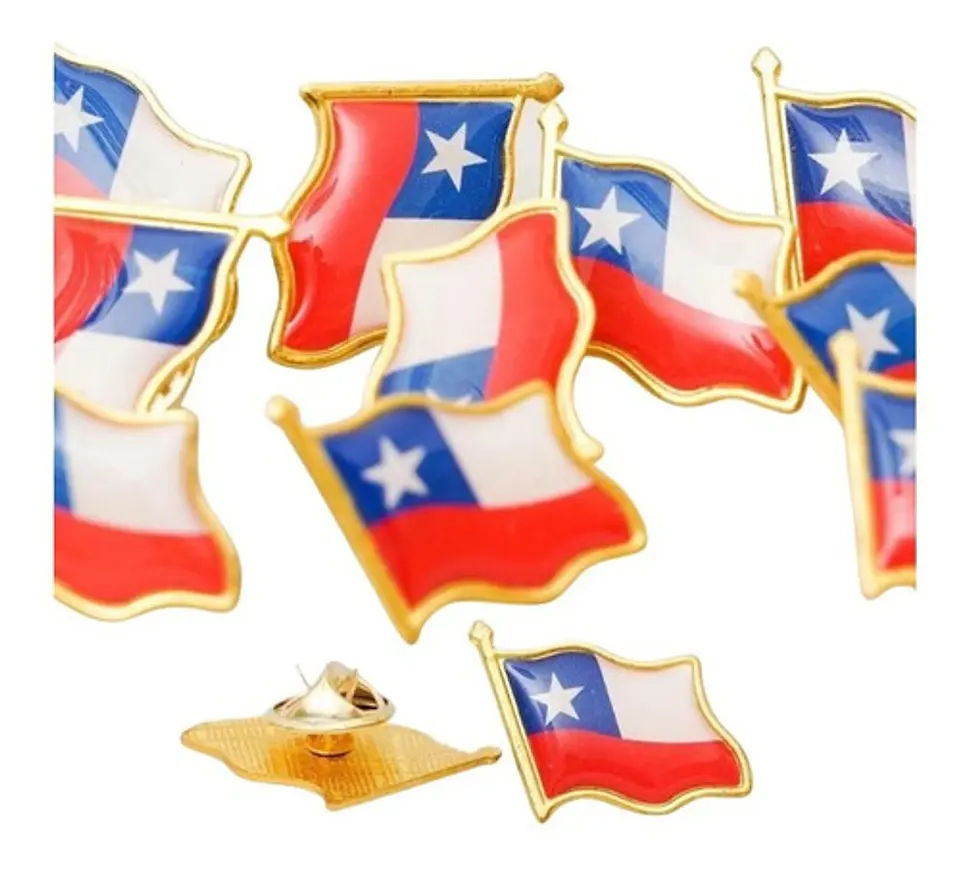 36x Piocha, Pin, Bandera Chilena Metálica, Botón, Chile 1