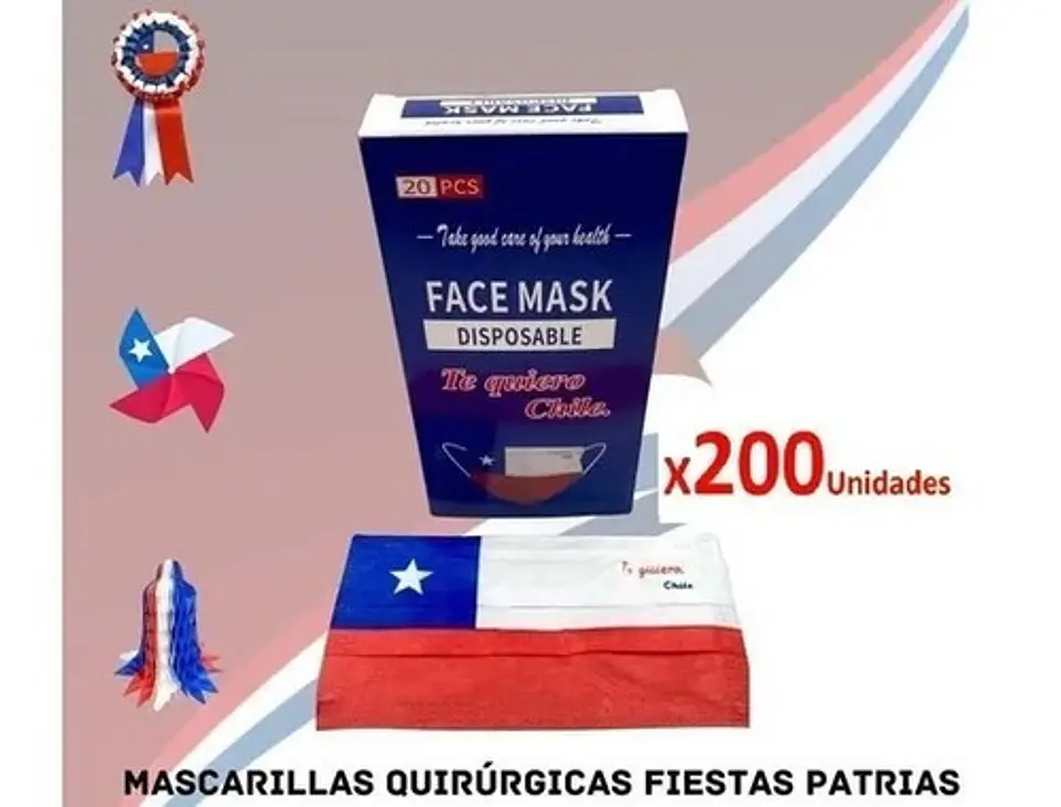 Mascarillas Bandera Chile Edicion Limitada Pack 20 Unidades  2
