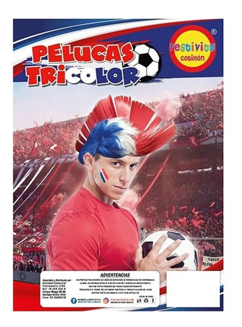 Peluca Punk Chile Cotillón Peluca Chile Punk Tricolor X1 Uni 2