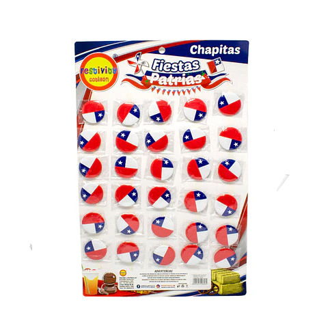 Pack X30 Chapitas Chile Fiestas Patrias Celebración 3.8 Cm