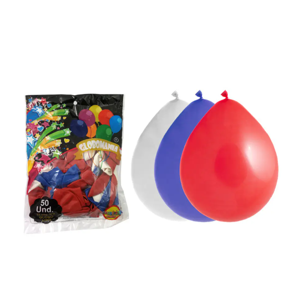 Pack Globos 09 Fiestas Patrias Blanco/rojo/azul X 50 Uni 1