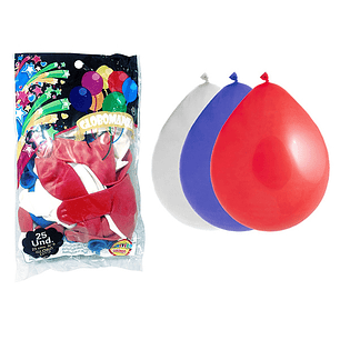 Pack Globos 09 Standard Blanco/rojo/azul X 25 Uni