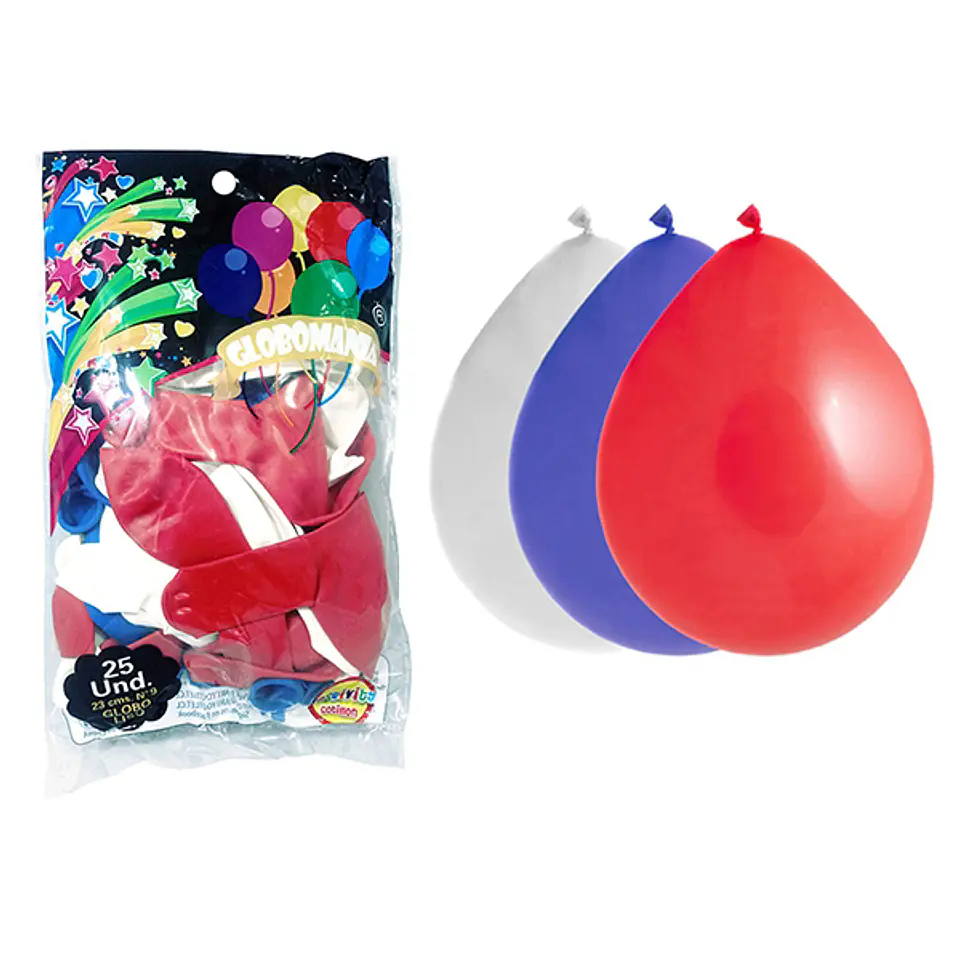 Pack Globos 09 Standard Blanco/rojo/azul X 25 Uni 1