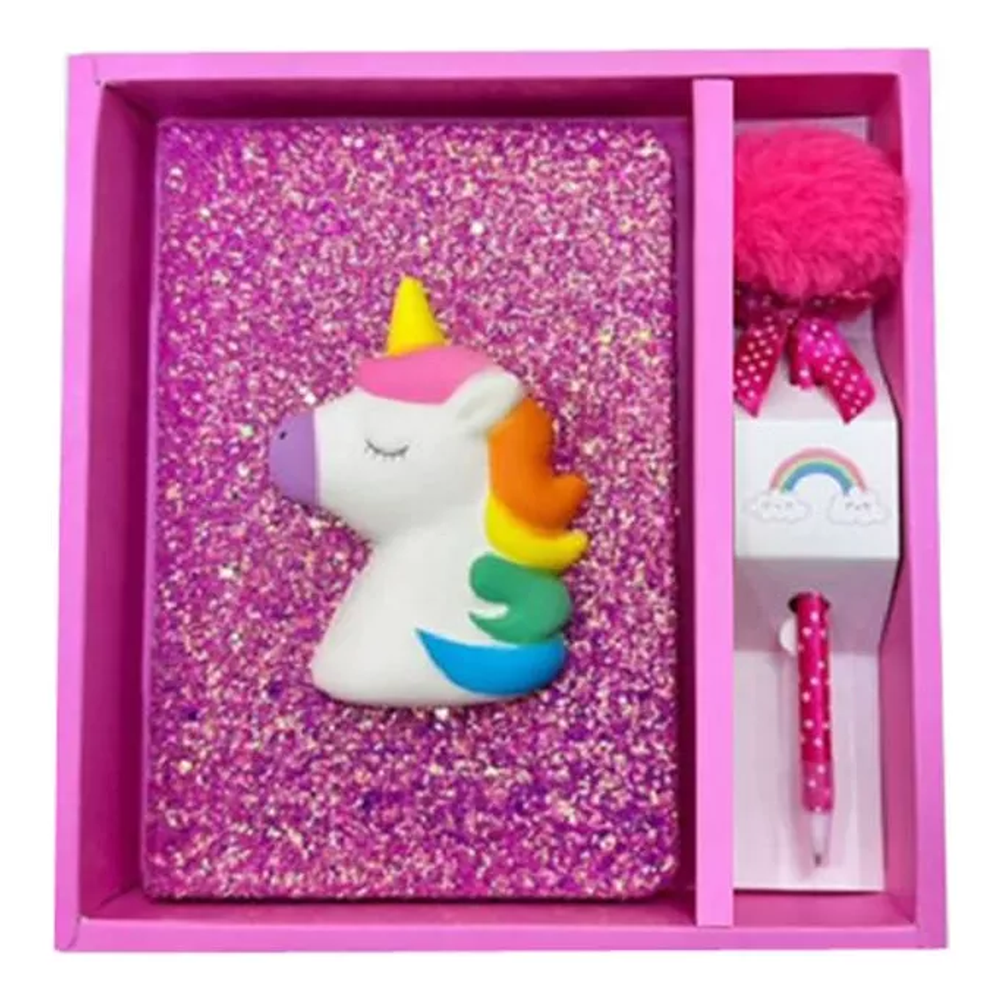 Agenda Escolar + Lápiz Peluche - Diseño Unicornio Blanco 1