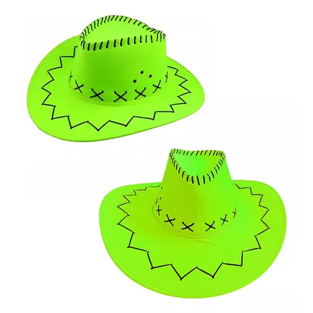 Sombrero Vaquero Cowboy Cuerina Liso Adultos Fluorecentes 6