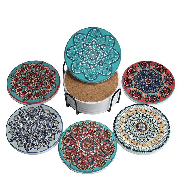 Posavasos Absorbentes Mandala Redondos Para Mesa 20x20 Hogar