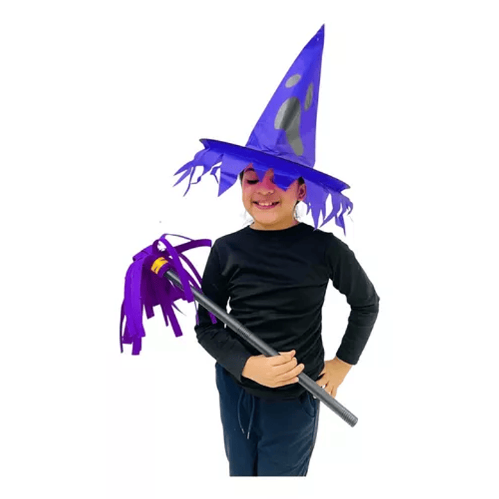 Disfraz Sombrero De Bruja De Halloween Diseño Fantasma + Escoba 1