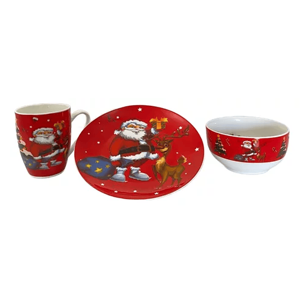 Set Navidad 3 Piezas Plato, Bowl y Taza