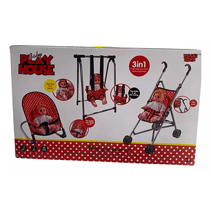 Set Juego De Muñeca 3 En 1 Silla, Columpio Y Coche