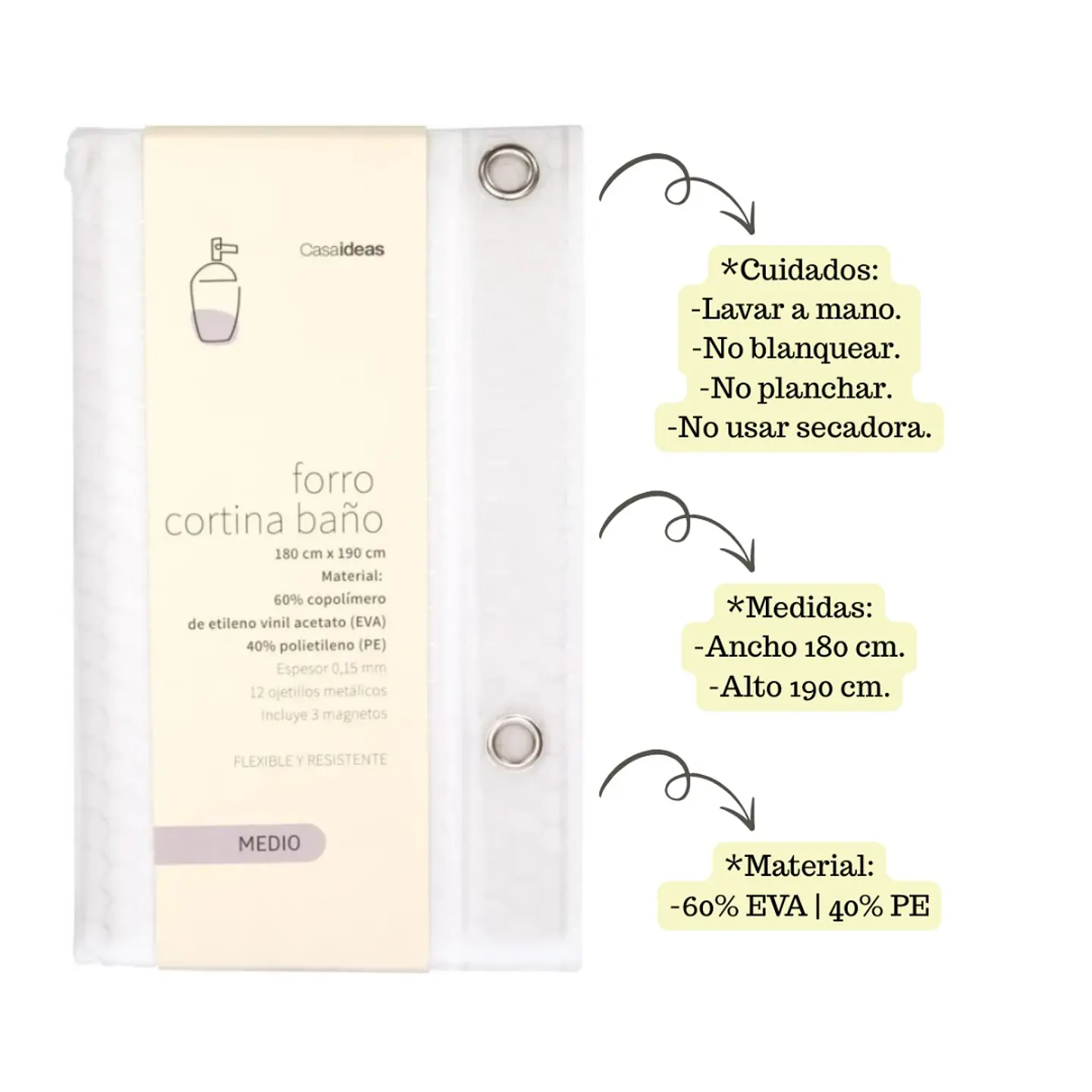 Forro Cortina De Baño Blanca 180x180cm 2