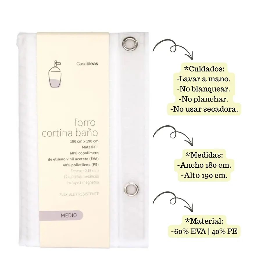 Forro Cortina De Baño Blanca 180x180cm 2