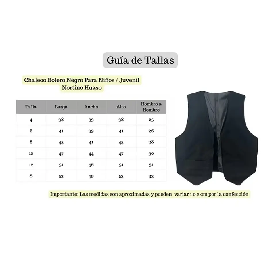 Chaleco Bolero Negro Para Niños / Juvenil Nortino Huaso 2