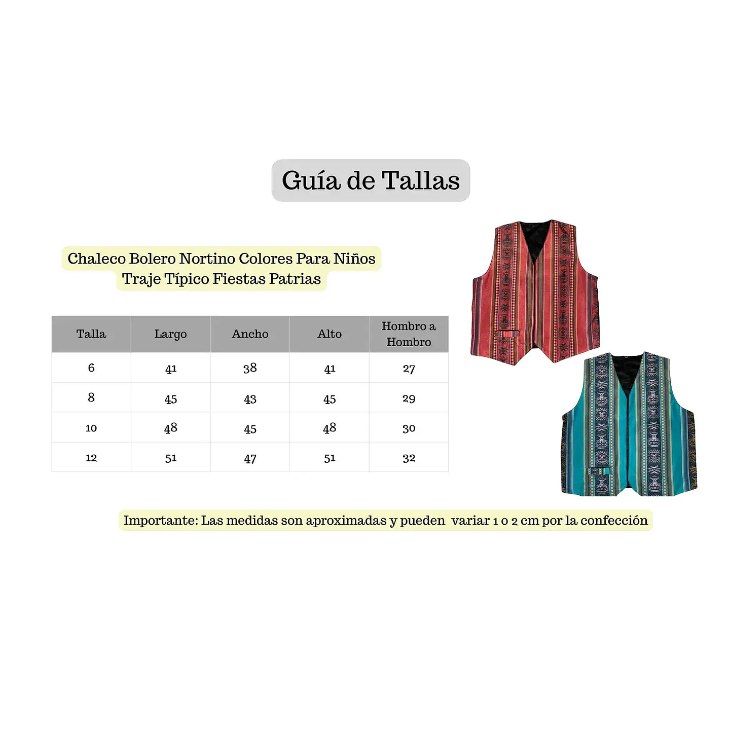 Chaleco Bolero Nortino Colores Para Niños Traje Típico Fiestas Patrias 7