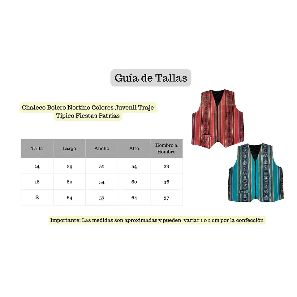 Chaleco Bolero Nortino Colores Juvenil Traje Típico Fiestas Patrias 3