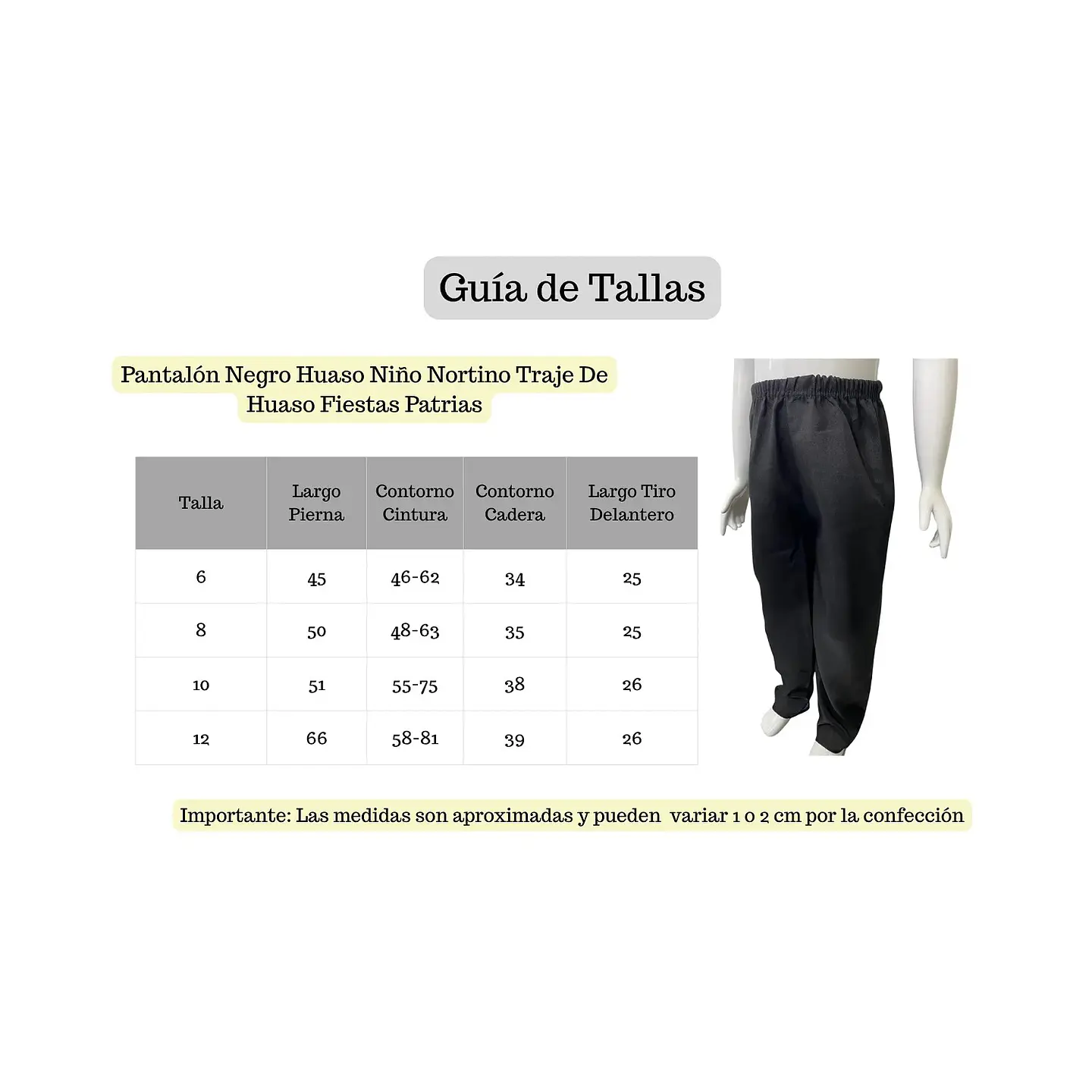 Pantalón Negro Huaso Niño Nortino Traje De Huaso Fiestas Patrias 2