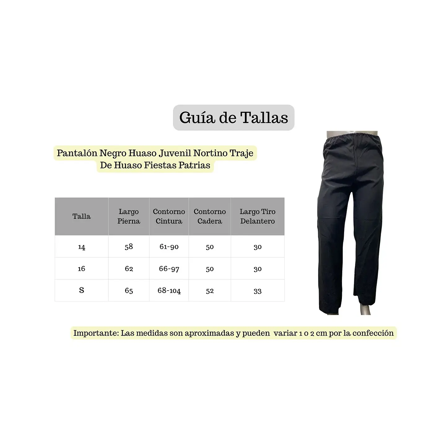 Pantalón Negro Huaso Juvenil Nortino Traje De Huaso Fiestas Patrias 3
