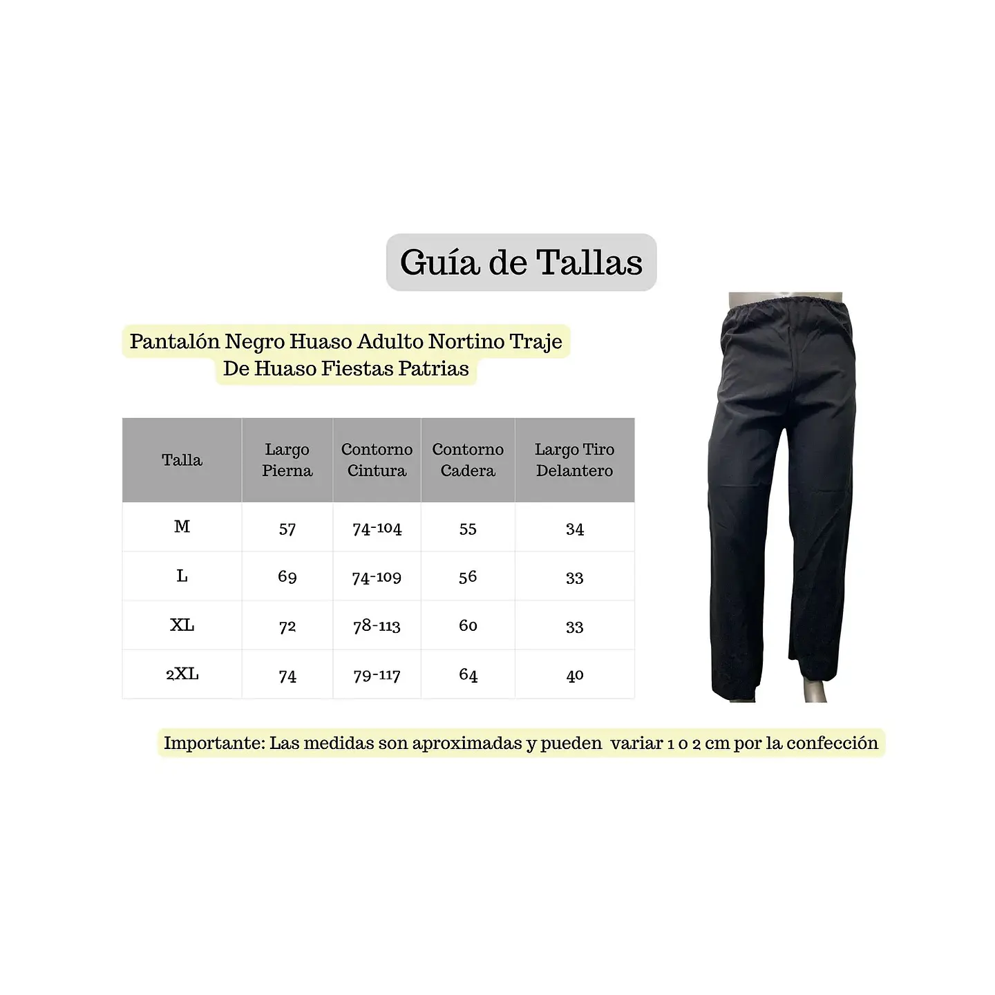Pantalón Negro Huaso Adulto Nortino Traje De Huaso Fiestas Patrias 1