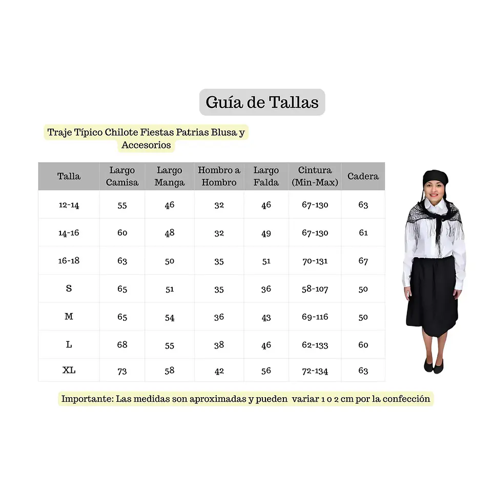 Traje Tipico Chilote Fiestas Patrias  Blusa Y Accesorios 3
