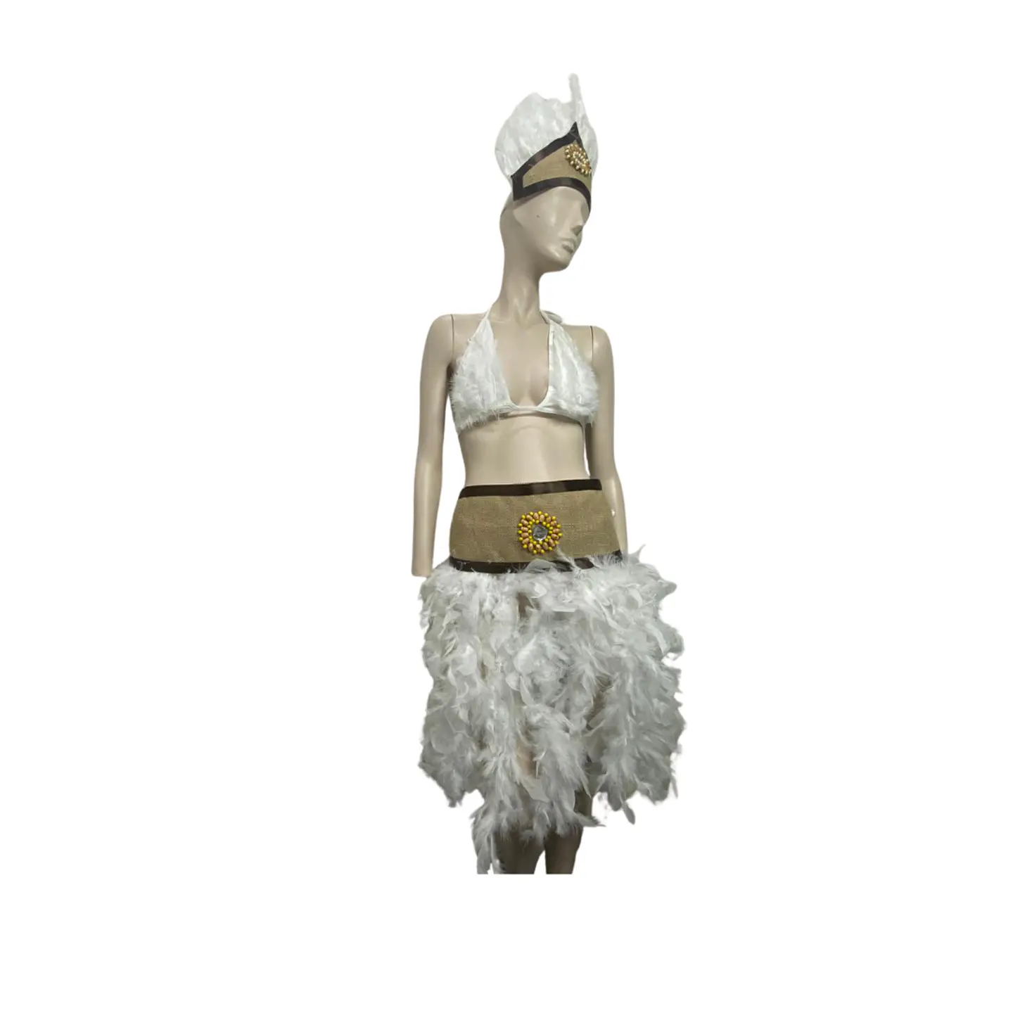 Traje Pascuense Mujer Rapa Nui con Plumas Blancas — Disfraz Folclórico Fiestas Patrias y Bailes (XS-XL) 6