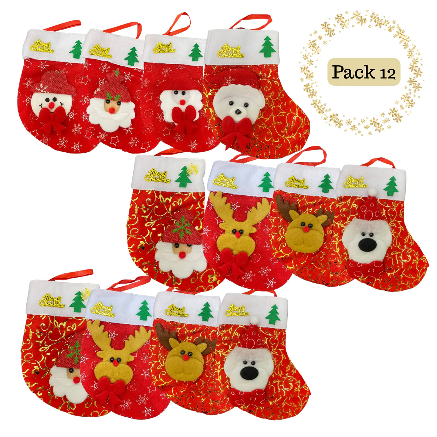 Botas Navidad Calcetin Dulcera Diseños Mixtos Minis X12 Unid 3