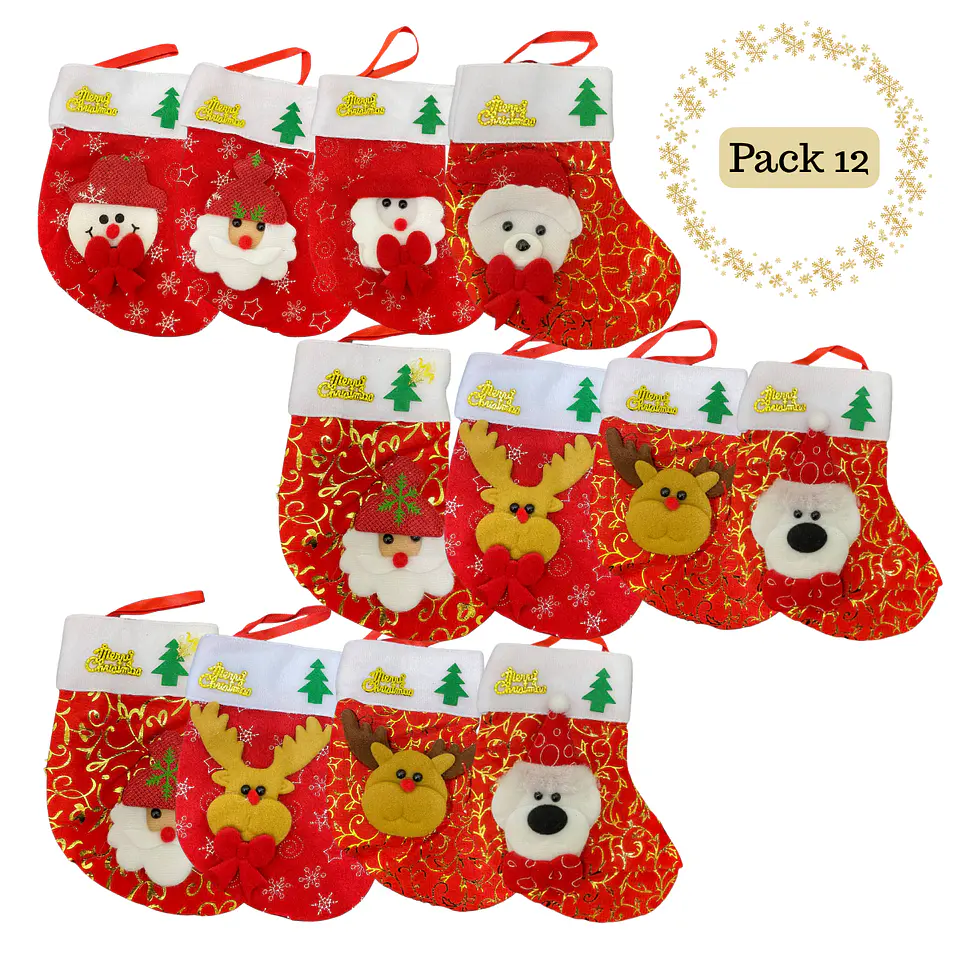 Botas Navidad Calcetin Dulcera Diseños Mixtos Minis X12 Unid 3