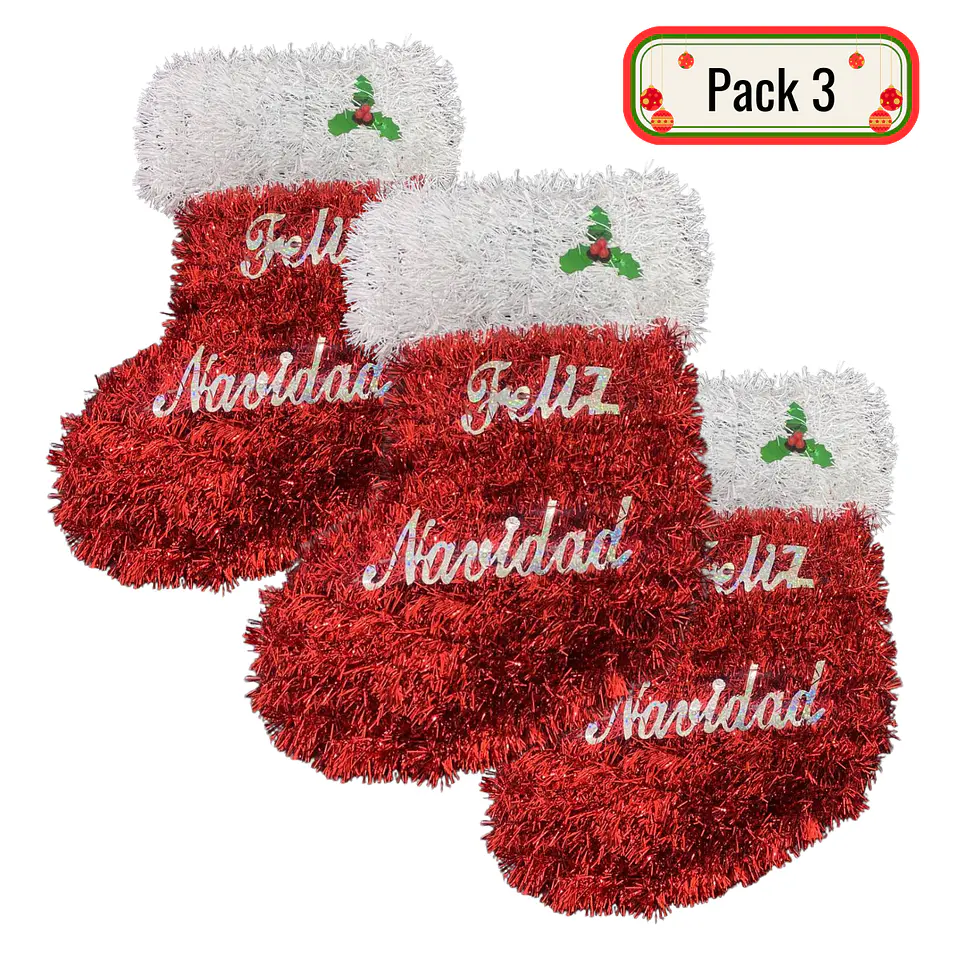 Pack 3 Colgante Botas Adorno Para Puerta De Navidad Hogar 1