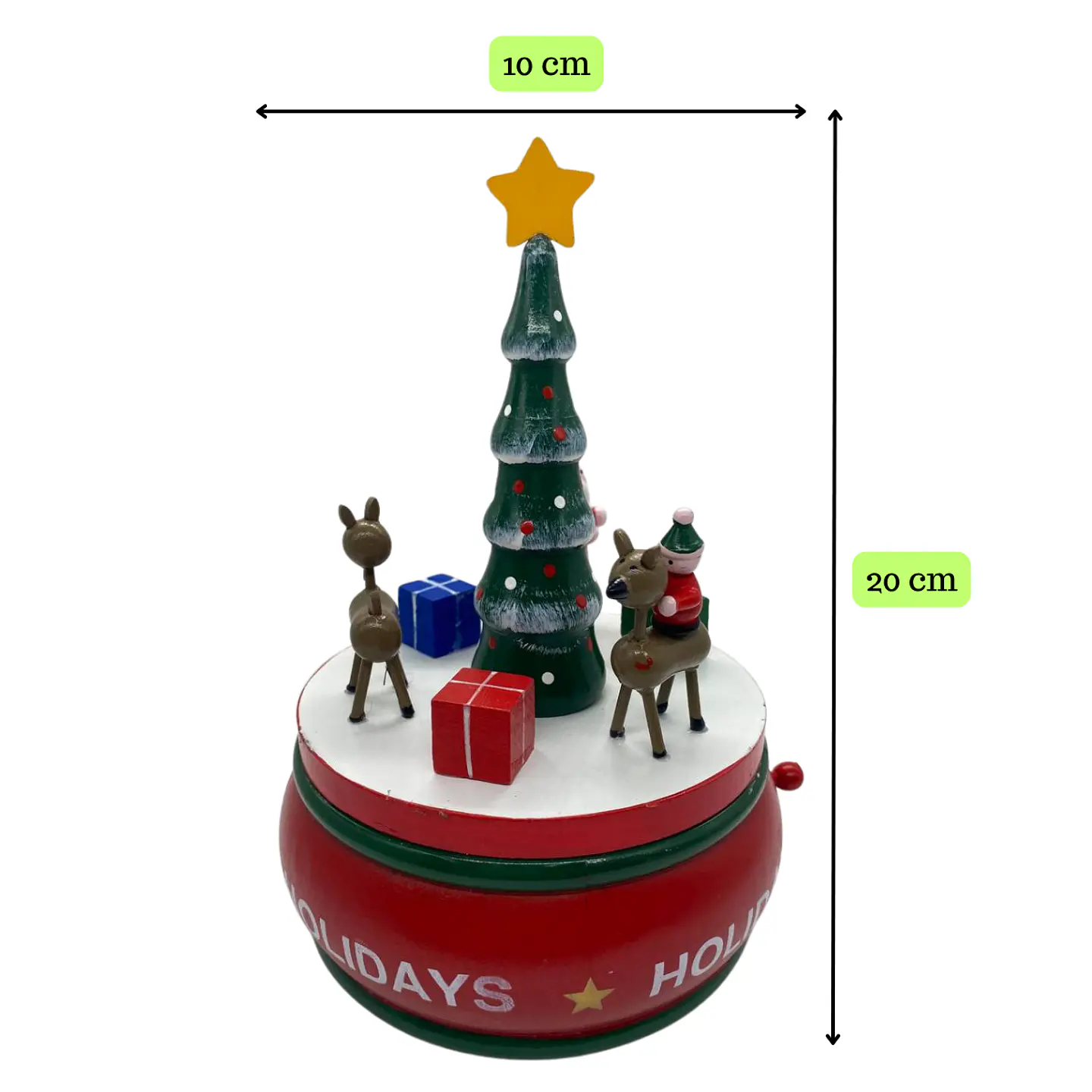 Arbolito Navideño Caja Musical Renos Madera 20cm Decoración 3