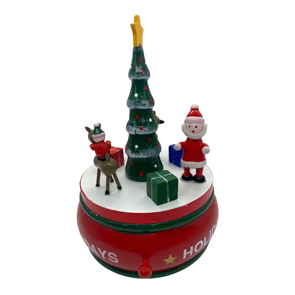 Arbolito Navideño Caja Musical Renos Madera 20cm Decoración 1