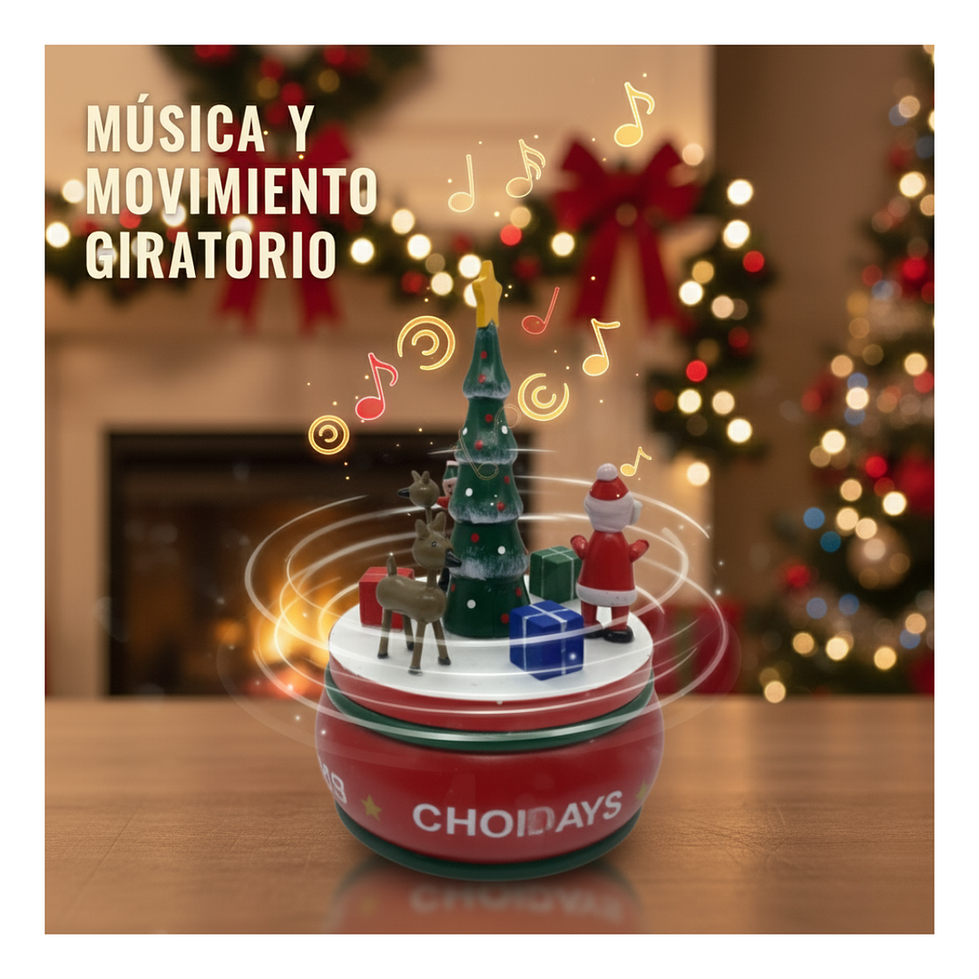 Arbolito Navideño Caja Musical Renos Madera 20cm Decoración 2