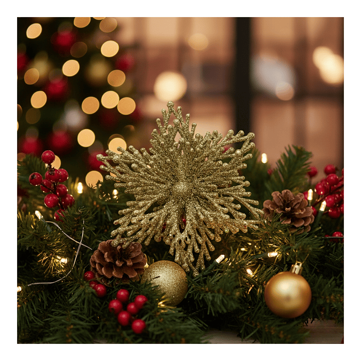 Set 6 Flores De Navidad Brillantes Adorno Decoración Hogar 5