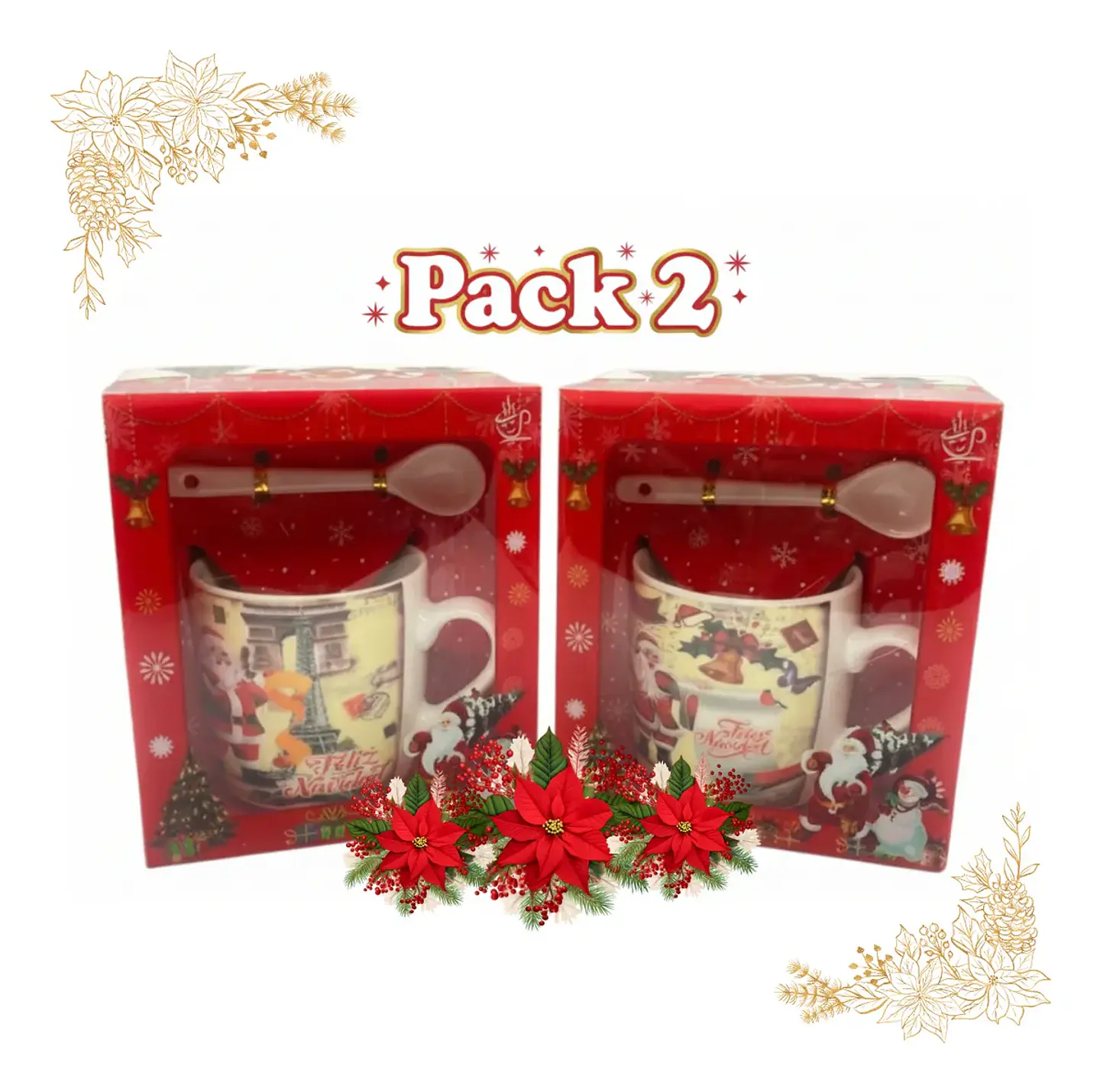 Pack 2 Tazas Viejito Pascuero 200 Ml Navidad 1