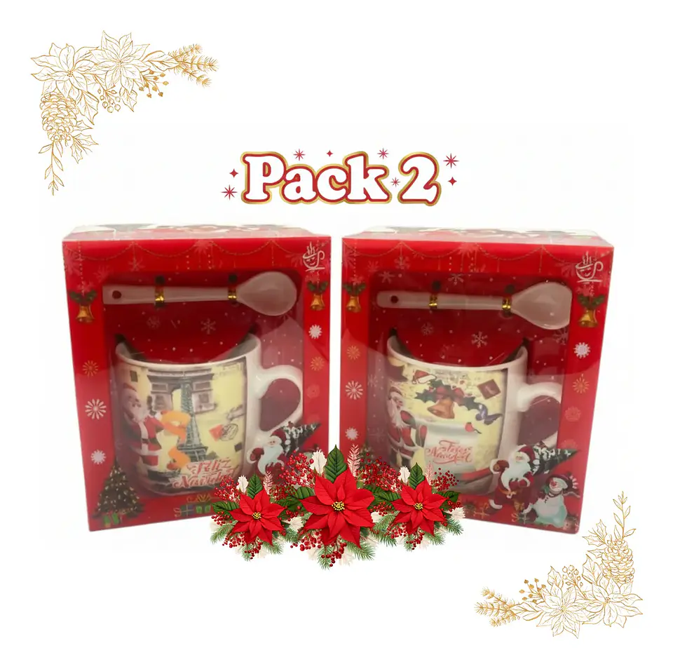 Pack 2 Tazas Viejito Pascuero 200 Ml Navidad 1