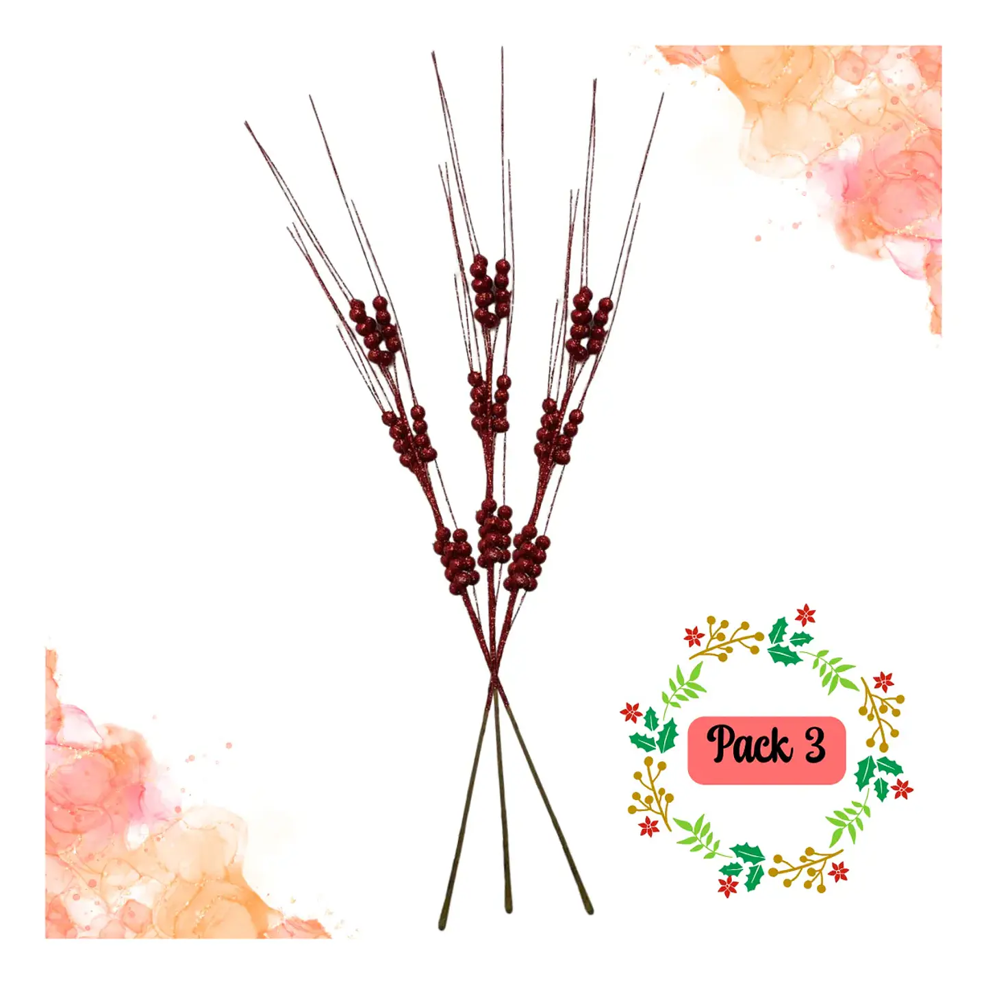 Ramas Navidad Bayas Acebo 3 Unid 65 Cm Alargadas 1