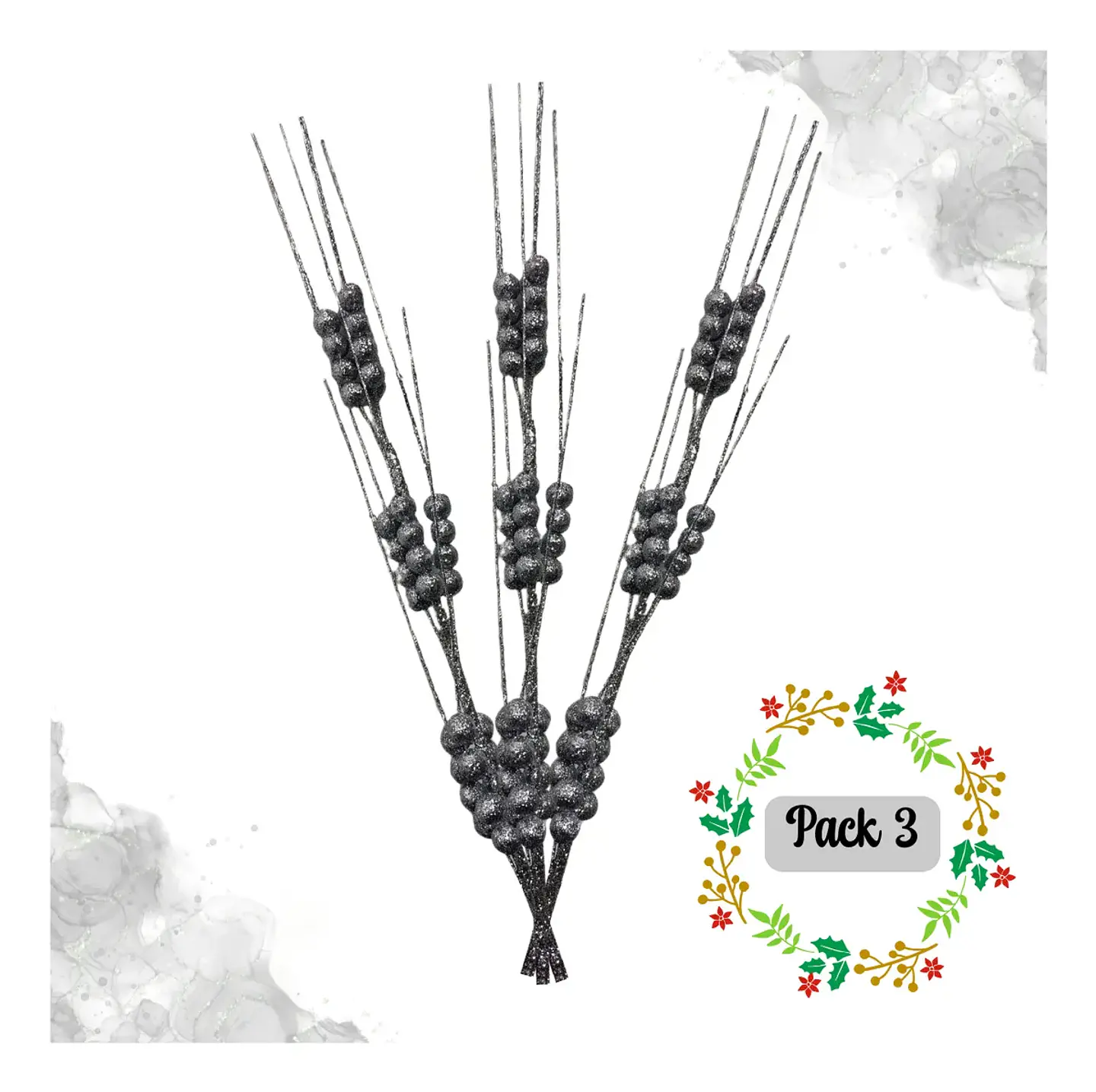 Ramas Navidad Bayas Acebo 3 Unid 65 Cm Alargadas 9